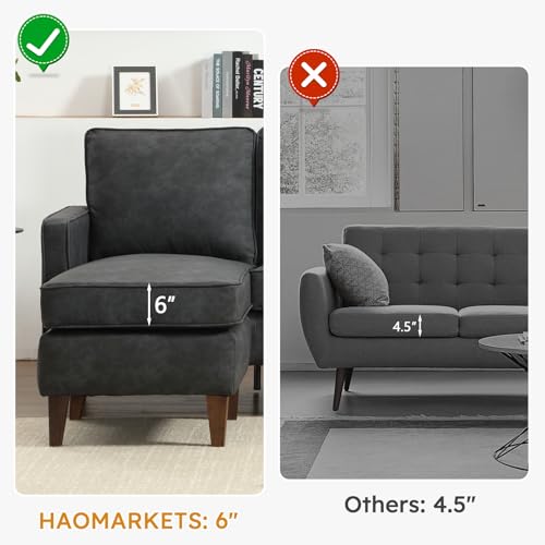 HAOMARKETS Faux Leather L Shaped Couch with Solid Wood Feet, 3-Seater Sofa with Reversible Chaise for Apartment, Sectional Couches for Living Room, Dark Grey - Thumbnail 4