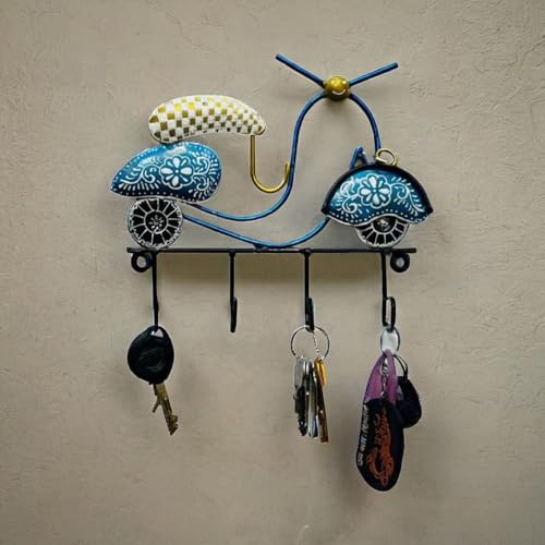 Image of SHREE 'O' GREEN TECH Metal Stylish Wall Art Scooter Key Holders with Hooks Decorative Multicolor Wall Hangers for Keys & Retro Home Decor | Perfect for Entryway, Living Room, Office & Cafe (9x7 Inch)