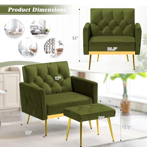 Sillón Plegable Terciopelo Verde Oliva miniatura 3