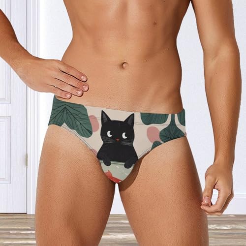 Fish and Cat Men's Swimming Trunks Briefs Beach Swimwear Low Rise Bikini Swimsuit Print Bathing Suit4
