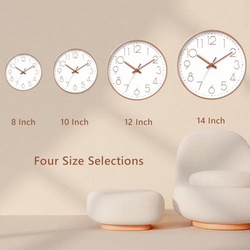 Image of DAXSMY Wall Clock 14 Inch Rose Gold Decorative, Battery Operated Silent
