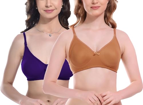 Image of FIMS - Fashion is my style Women Cotton Blend Non-Padded Bra Non-Wired Mould Seamless Cup Solid Bras Cup-B Pack of 1, Multicolor