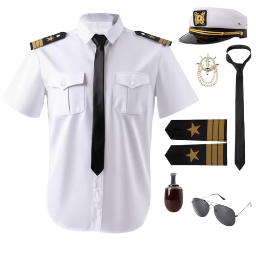 IFFEI Yacht Captain Sailor Costume for Men 7PCS Cruise Accessories With Captain Hat for Nautical Theme Party Halloween Cosplay M