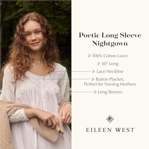 Image of Eileen West 100% Cotton Long Sleeve 50 inch Nightgowns for Women
