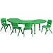 Flash Furniture 35" by 65" Adjustabe Haf-Moon Green Pastic Activity Tabe Set with 4 Schoo Stack Chairs