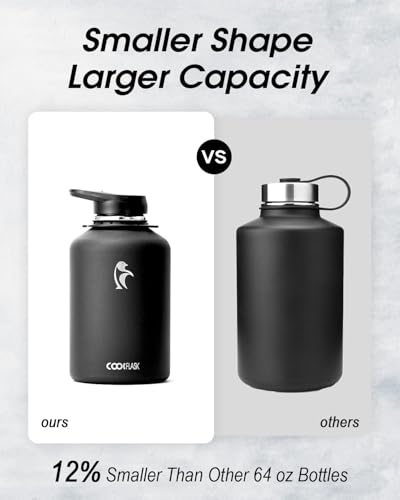 Image of Coolflask Half Gallon Water Bottle Insulated Stainless Steel with Strap