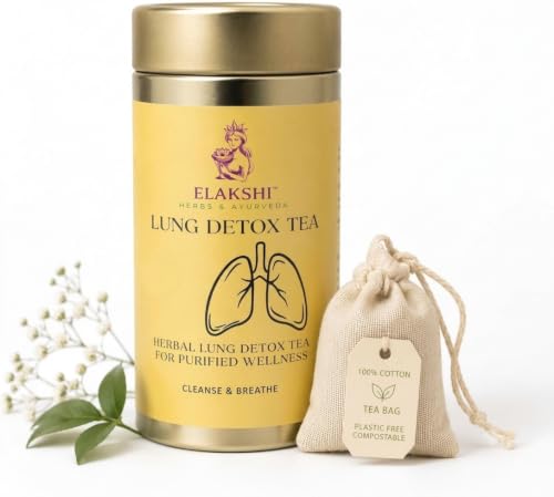 Image of Lung Detox Herbal Tea Bags - Respiratory Wellness & Immunity Support, Herbal Green Tea with Tulsi, Mulethi & Ginger, Soothing Ayurvedic Blend, Biodegradable Cotton Tea Bags (Pack of 2)
