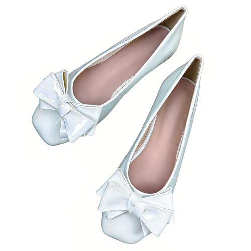 Image of Dear Time Women's Bowknot Ballet Flats Wedding Dressy Flats Square Toe Patent Leather Comfortable Shoes