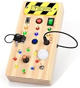 Auney Hölzerne Busy Board Activity Board ab 1 Jahr Montessori Holzspielzeug mit 8 LED Lichtschalt...