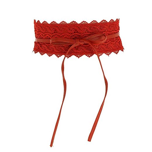 FASHIONGEN - Cinturón obi encaje FLORITA - Rojo, S-M