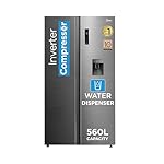 Midea 560 L Side by Side,Frost Free Refrigerator|Water Dispenser |Inverter Compressor (MDRS704FGF46 Bru Steel),Grey