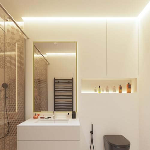 ZOWZOW Selbstklebende Zierleisten, Flexible Wandzierleiste, Abziehbare Wasserdichte Dekorationsleiste für Wandfliesenränder, Küchenrückwand, Boden, Spiegelrahmen Dekoration Matt Gold 3M