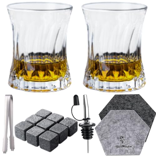 A&A Wonders Premium Whiskey Stones 100% Natural Granite Set of 9 Chilling Rocks Stone Reusable Ice Cubes for Drinks with Velvet Carrying Pouch, Gift for Whiskey Lovers (Waves)