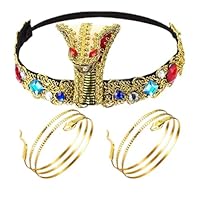 VNHATY 3pcs Cléopâtre coiffure Set Halloween Egyptian Heatress Couchette Accessoires Egyptian Cobra Headress Halloween Coat Retro Party Decoration