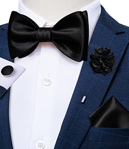Image of DiBanGu Satin Bow tie Self-Tied Bowtie Set for Men Wedding Prom | Solid Color,Skin-Friendly,Versatile Accessory,Lapel Pin,Pocket Square,Cufflinks,School Dance,Banquet,Dinner,Celebration