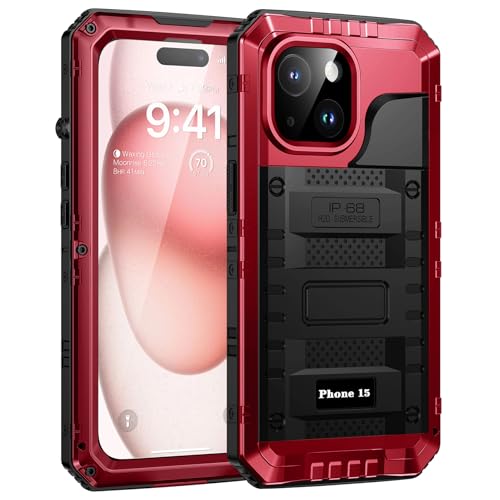 Carcasa Metal Armor de iPhone 15 con acabado resistente rojo