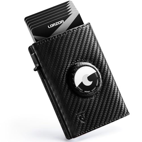 AirTag Wallet - Full Grain Leather Handcrafted, Minimalist Wallet for Men with Apple Air Tag Holder, RFID Blocking, Slim Smart Trifold Pop up Card Case, Front Pocket（AirTag Not Included）