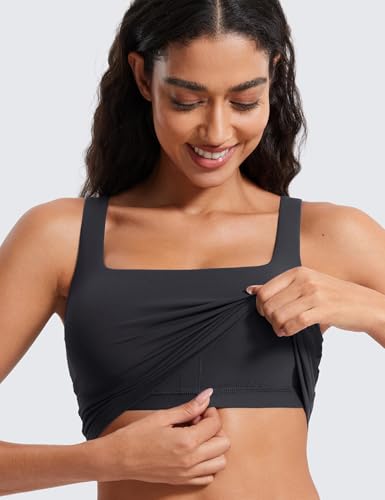 Image of CRZ YOGA Butterluxe Square Neck Crop Tank Top | Light Support, Removable Pads, Yoga, Extremely Soft, Wide Straps, Longline Sports Bras for Women