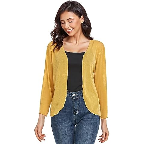 Womens Knit Cardigans Open Front Sheer Shrug Cropped Bolero Lightweight Top(Yellow,M) Cover