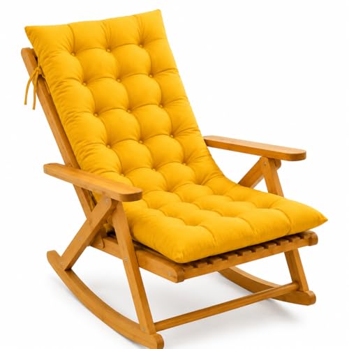 Image of KYNE Rocking Chair Cushion 18 x 50 Inch Thick Tufted Chair Cushion with Backrest and Seat Pad Soft Premium Fabric Polyester Filling Non Slip Indoor Outdoor Rocking Chair Replacement Cushion (Yellow)