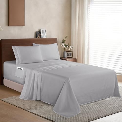 Elegant Comfort Luxury 1500 Premium Hotel Quality Microfiber 4-Piece Sheet Set - Soft, All Around Elastic 18-24 Inches Deep Fitted Sheet - Extra Deep Pocket Sheets, California King, Silver Grey