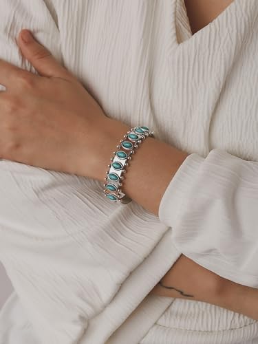 MINACHI Created Turquoise Bangle For Women - Oval Shape Cuff Bangle Jewelry2