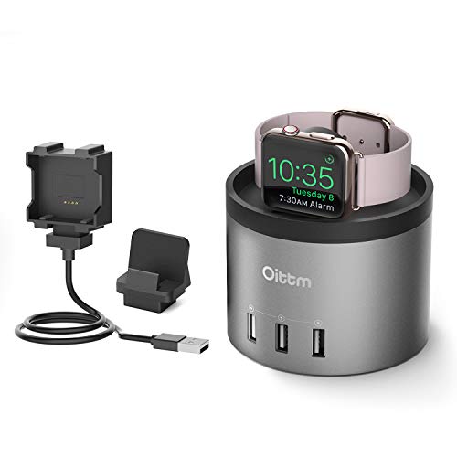 Oittm Charging Stand for Apple Watch Series 4 [3 in 1 Bracket Power Dock] 4-Port USB Fitbit Blaze Charging Station w/Phone Holder for iPhone Xs, Xs Max, Xr, X, 8 Plus,7,6 Plus,iWatch 3/2/1(Space Grey)