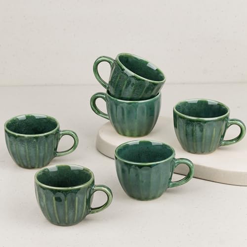 Image of The Earth Store Green Frosted Cup Set of 6 for Tea, 150 ML Each, Microwave and Dishwasher Safe Coffee Cups | Cup Set for Tea | Chai Cups for Gifting, Home & Office Use, Every Occasion