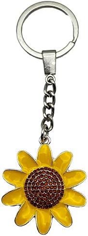 Keyring Kaddy Enamel Sunflower Keyring with Rhinestones. Best Sunflower Keyring Beautiful Gift for Women. Valentine's Present.