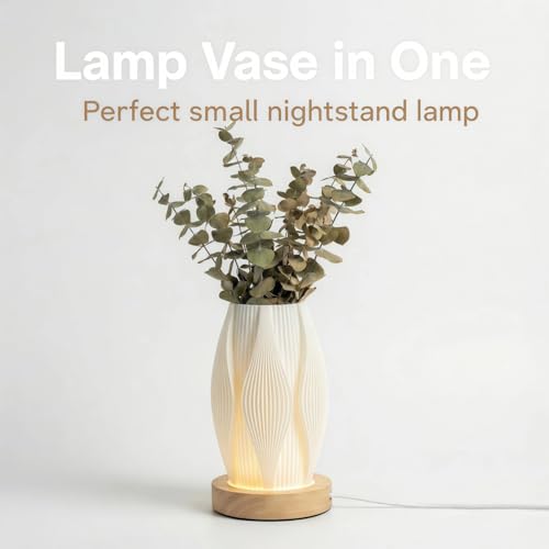 Image of Small Bedside Lamp for Nightstand, 3D Printed Mini Table Lamp, 3 Color Temperatures Warm to Cool White, Cozy Small Lamp for Bedroom Dorm Tight Spaces, Ash Wood Base, 8.8 Inch Tall - Flame