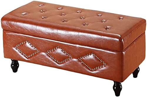 Podnóżek ze schowkiem, wielofunkcyjny taboret z materiału z ramą z litego drewna i skórą PU, idealny na stolik kawowy lub do zmiany obuwia, trwały i stylowy design