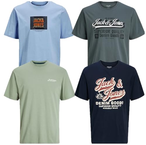 JACK & JONES Herren T-Shirt 4er Pack Big Size Übergröße 2XL 3XL 4XL 5XL 6XL 7XL 8XL Rundhals O-Neck Tee T Shirt sulk45 (4XL 4er Paket # 30 PS)