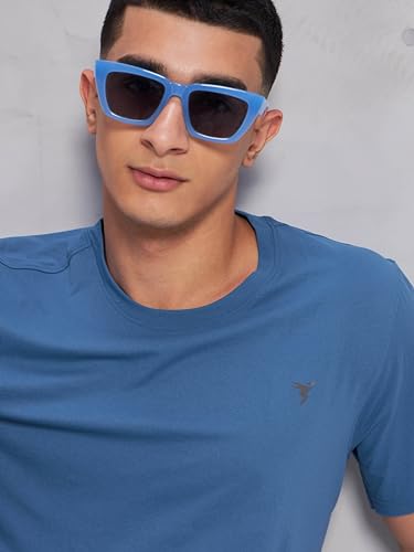 Image of TECHNOSPORT Men's Slim Fit Solid Crew Neck T-Shirt, Cotflex Quick Dry Wrinkle Resistant Polyester Sports Tee for Gym, Running, Training, Sports