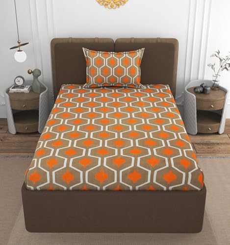 Image of VOMZER 300 Threadcount Elastic Fitted Bedsheets Single Bed with 1 Pillow Cover | Single Bed with All Around Elastic, Size 36 X 72 X 8 Inches Hexa