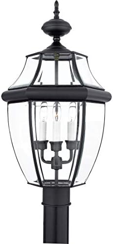 Quoizel Newbury 23" Outdoor Post Lantern, 3-Light Mystic Black with Clear Beveled Glass, E12 Base, French Country Style