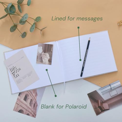 Image of HKMK Wedding Guest Book - Perfect for Wedding Receptions, Baby Showers, Birthdays,Special Events - Polaroid Guest Book with 100 Lined and Blank Pages for Sign-in and Photos -Linen Hardcover,Beige