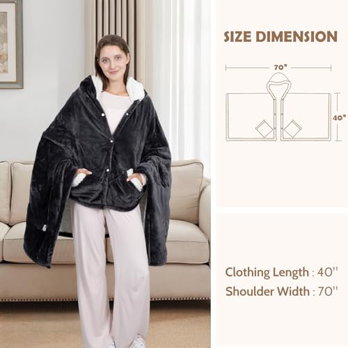 Cobertor aquecido vestível, poncho elétrico aquecido e capuz com bolsos, 7 níveis de aquecimento e c