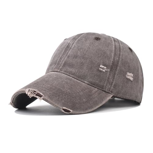Classic Vintage Distressed Baseball Cap Washed Cotton Adjustable Fit Brown Nostalgic Style