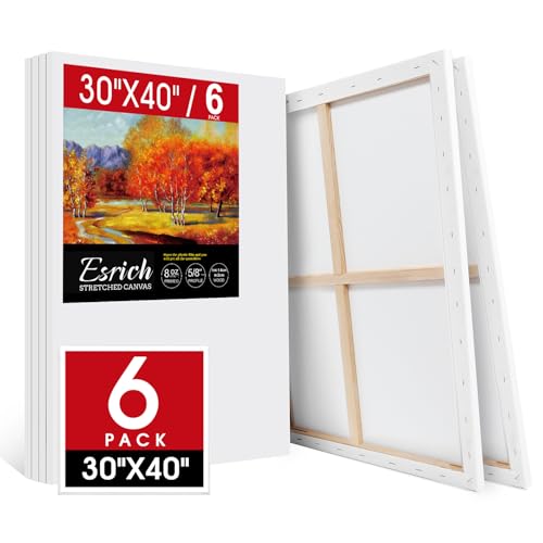 ESRICH Stretched Canvas for Painting 30x40 Inch 6Pack Large Canvas for Painting Primed Acid-Free Cotton Blank Canvases Art Paint Canvases for Oil Paint Watercolor Acrylic Paint Gouache and Tempera.