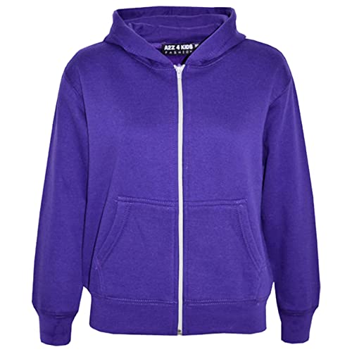 Image of A2Z 4 Kids Plain Full Zip Hoodie for Girls & Boys Long Sleeve - Zipper Purple 5-6