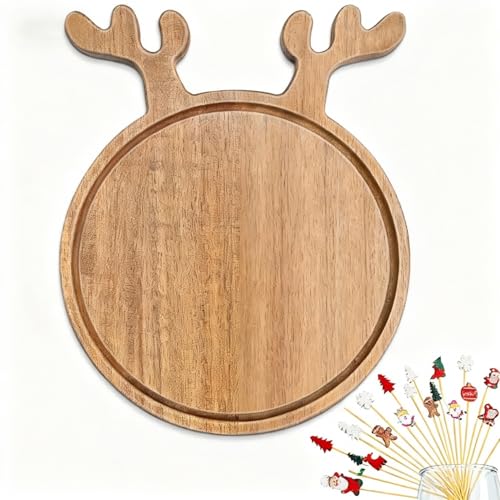 Christmas Charcuterie Boards with Cocktail Picks 100pcs, Wooden Christmas Holiday Serving Platters Tray Cutting Board Dinner Plate, Xmas Kitchen Decor Board Decorations Party Supplies Decor