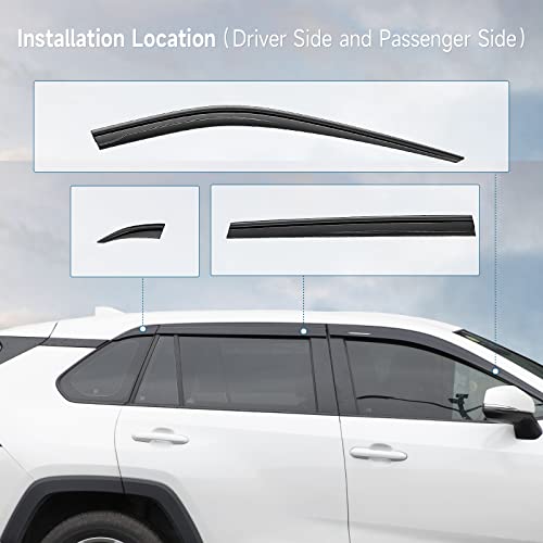 Aclong Rain Guards Fit For Toyota Rav4 2019-2023 Extra Durable Tape-On Side Window Vent Visor Deflectors Rain Guards Compatible With Toyota Rav4 2019 2020 2021 2022 2023, 6-Piece Set #TOP4