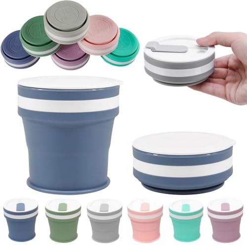 折り畳みコップ 耐熱 折りたたみ式 携帯コーヒーコップ 350ml 蓋付き 折りたたみカップ 食品級シリコン 挿入可能なストロー 折り伸縮式 おしゃれ 軽量 便利 漏れ防止 食器 旅行 通勤 通学 アウトドア 旅行 キャンプ用 (ブルー,平面の蓋)