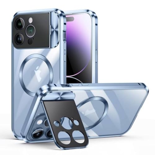Étui magnétique iPhone 13 Pro Max ENILSA avec support invisible et protection objectif bleu