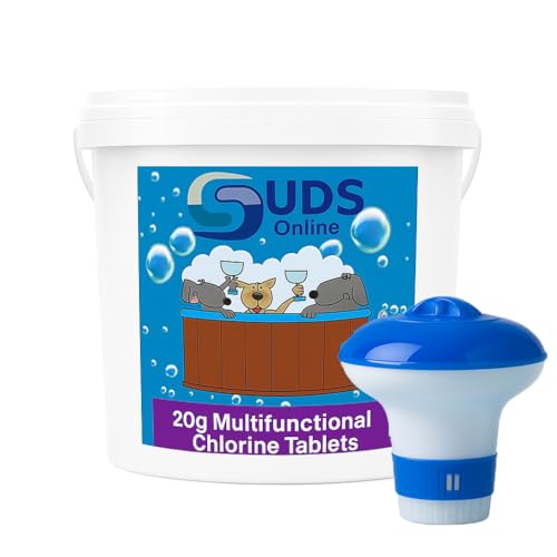 SUDS-ONLINE 5kg Multifunctional Chlorine Tablets 20g Swimming Pool Chemicals + Floating Dispenser