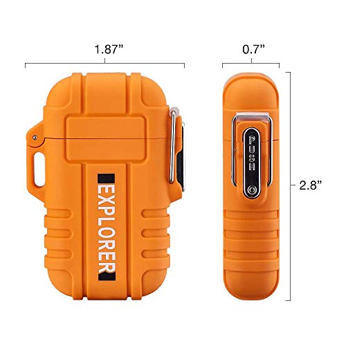 Usb Rechargeable Dual Arc Plasma Lighter - Windproof And Waterproof Flameless Electric Lighter With Emergency Whistle For Outdoor Adventures, Survival, Tactical And Camping (Orange) #TOP1