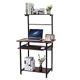 パソコンデスク 机 パソコンラック キーボード置き付き 収納ラック付き pcデスク 木製 幅75cm デスク 省スペース 棚の高さ設定可能 ワークデスク 学習机 ブラウン