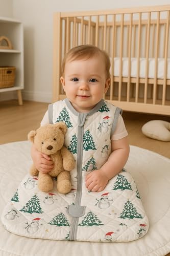 Image of TuddyBuddy Baby Cotton Wearable Quilted Sleeping Bag Blanket 1.5 Tog with 1 Way Zipper Closure | Ideal for Babies & Kids Hypoallergenic Fabrics | (Pine Tree AOP, 18-24 Months)