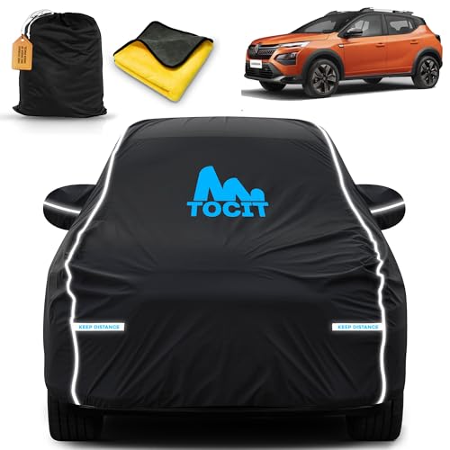 Image of Renaultt Kardian Waterproof Long Life Car Cover with Safety Glow Reflective Strap, Premium Velvet Velour Fabric, Soft & Stretchable, Machine Washable, Tri-Stitch Custom Fit with Mirror Pocket