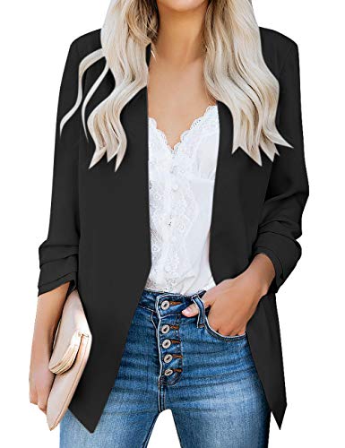 Utyful Womens Casual Notched Lapel Open Front Pocket Blazer Jacket Black Size X-Large